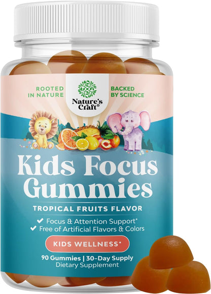 Kids Focus Gummies - Brain Support for Children with Green Tea Extract, B6 & B12 - 90 Gummies
