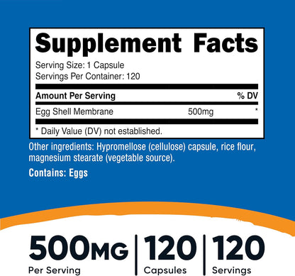 Nutricost Egg Shell Membrane, 500mg per Serving, 120 Capsules - GMO Free, Gluten-free