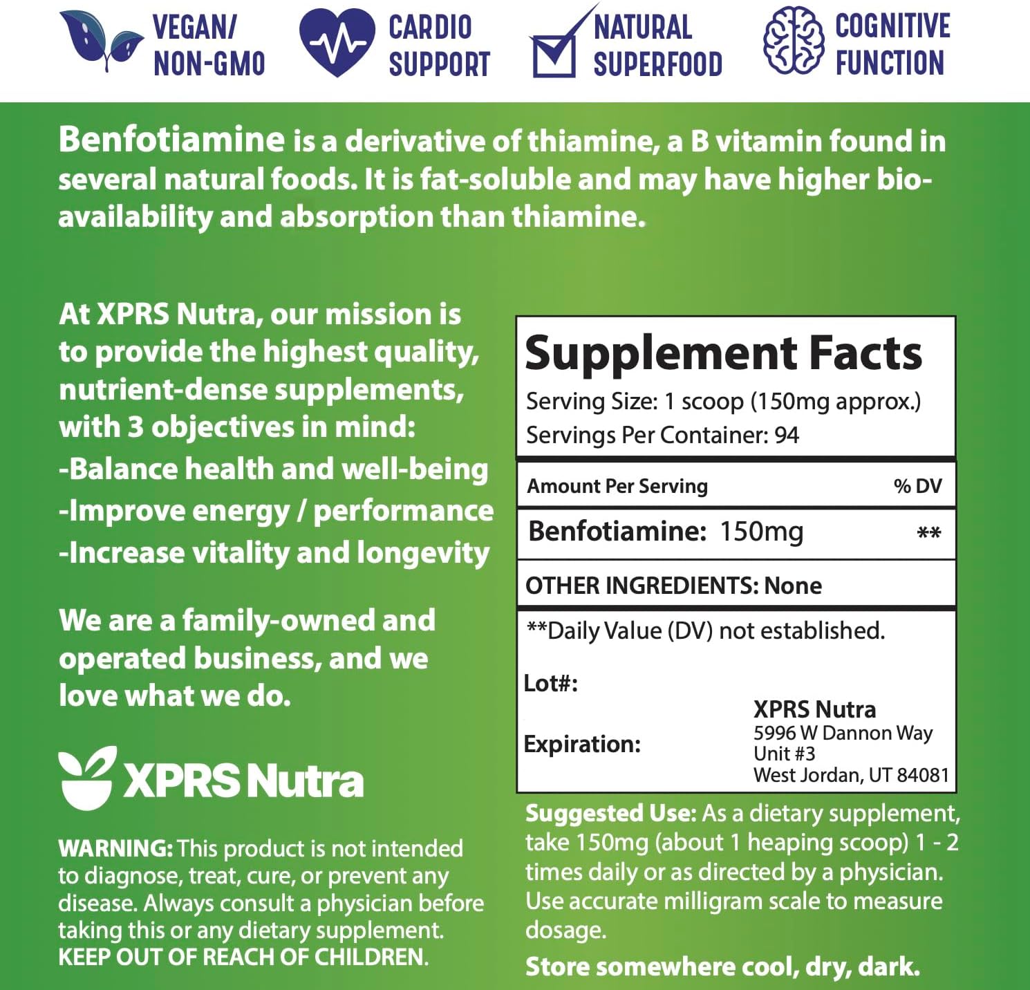 XPRS Nutra Benfotiamine (Thiamine) - Fat Soluble Vitamin B1 Powder, Vegan Friendly - görsel 7