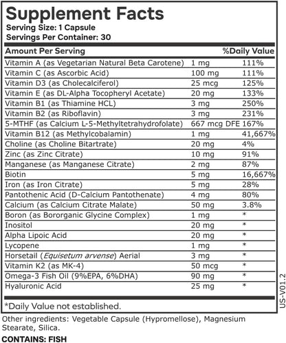 envitamin Women's Methylated Multivitamin Multimineral with Iron, Biotin, Horsetail, D3-K2 & L-Methylfolate