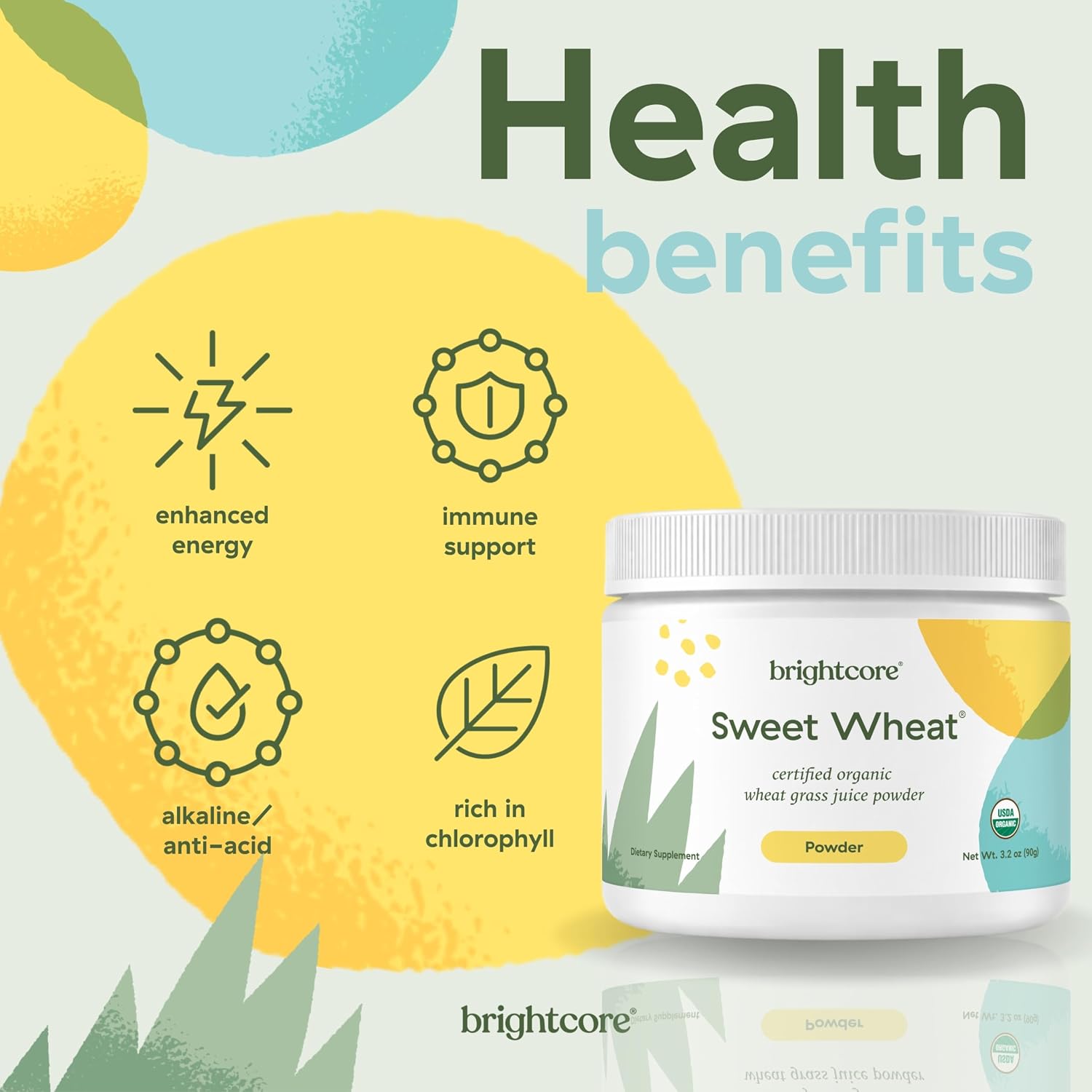 Brightcore Nutrition Sweet Wheat Wheatgrass Juice Powder – Super Greens for Digestive Comfort & Vitality, 90g - görsel 2