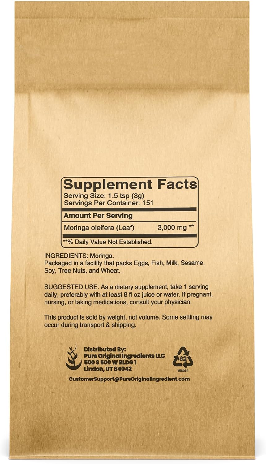 Pure Original Ingredients Moringa Powder (1lb) – Moringa Oleifera Leaf Powder - görsel 2