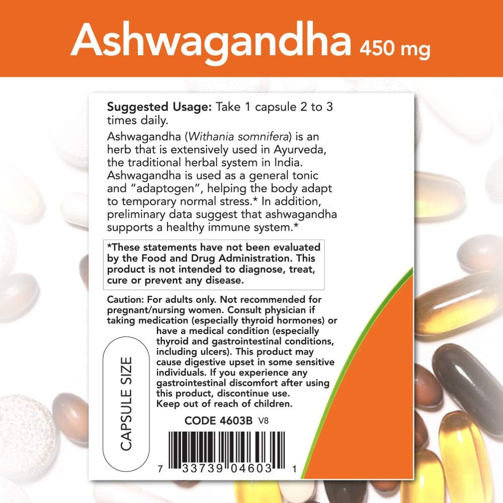 NOW Foods Ashwagandha Extract 450mg, 90 Veg Capsules (Pack of 2) - görsel 3