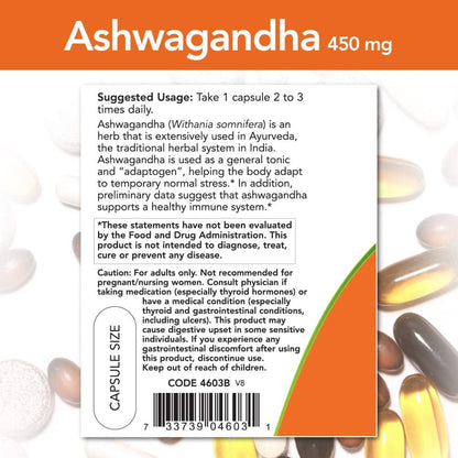 NOW Foods Ashwagandha Extract 450mg, 90 Veg Capsules (Pack of 2)