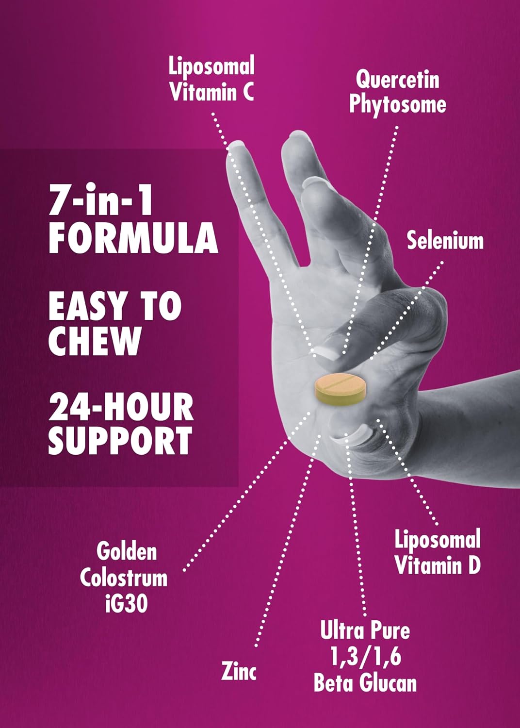 HEALTH DIRECT - Qubeco Immune Support with Vitamin D3, Liposomal Vitamin C, Quercetin, Beta-Glucan, Colostrum, Zinc & Selenium - 56 Soft Chew Tablets - Pineapple Zest - görsel 3