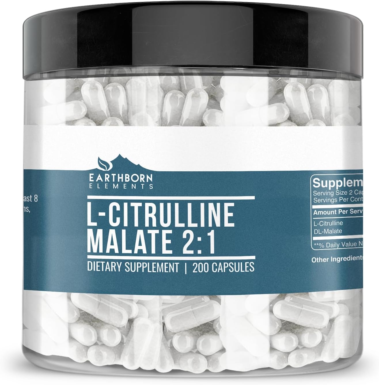 Earthborn Elements L-Citrulline DL-Malate 2:1, 200 Capsules, Pure & Undiluted, No Additives - görsel 1