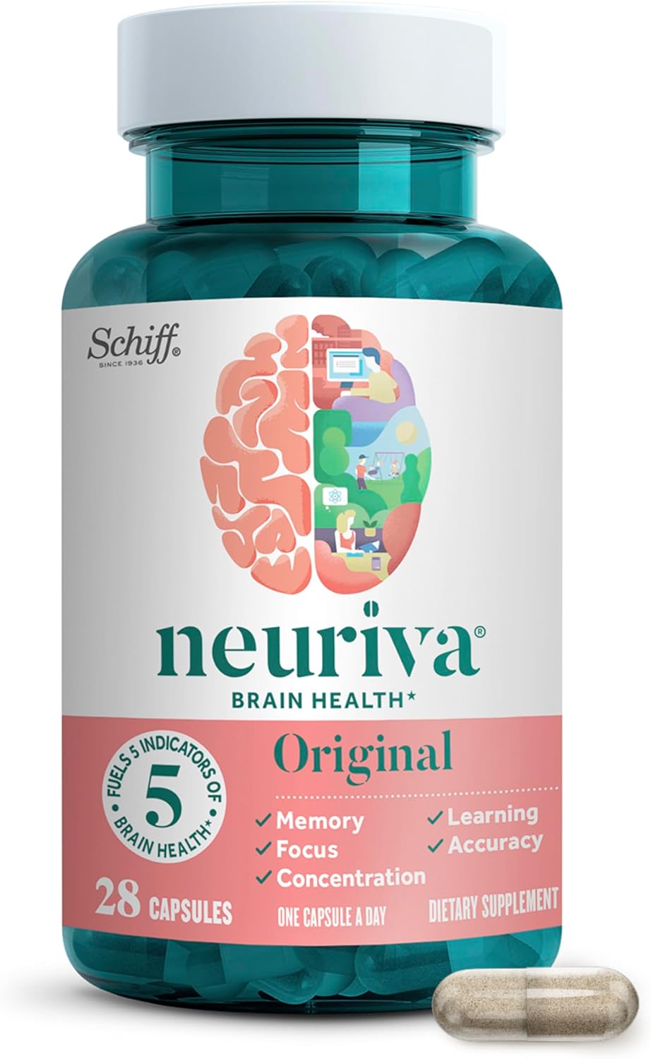 NEURIVA Original Brain Supplement for Memory and Focus - 28 Capsules - görsel 1