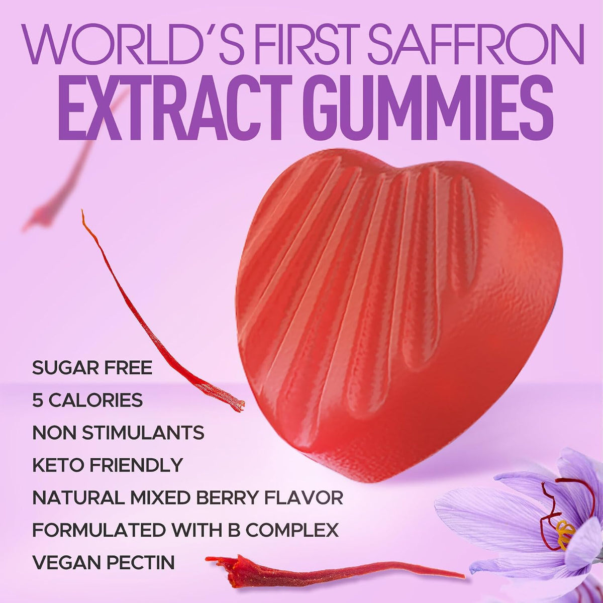 Saffron Supplement Gummies 100mg – 100% Pure Saffron Extract with Magnesium Glycinate, L-Theanine, Turmeric, Ashwagandha, Honey & Vitamin B Complex for Mood, Energy, Antioxidant Support and Vitality – 120 Gummies - görsel 6