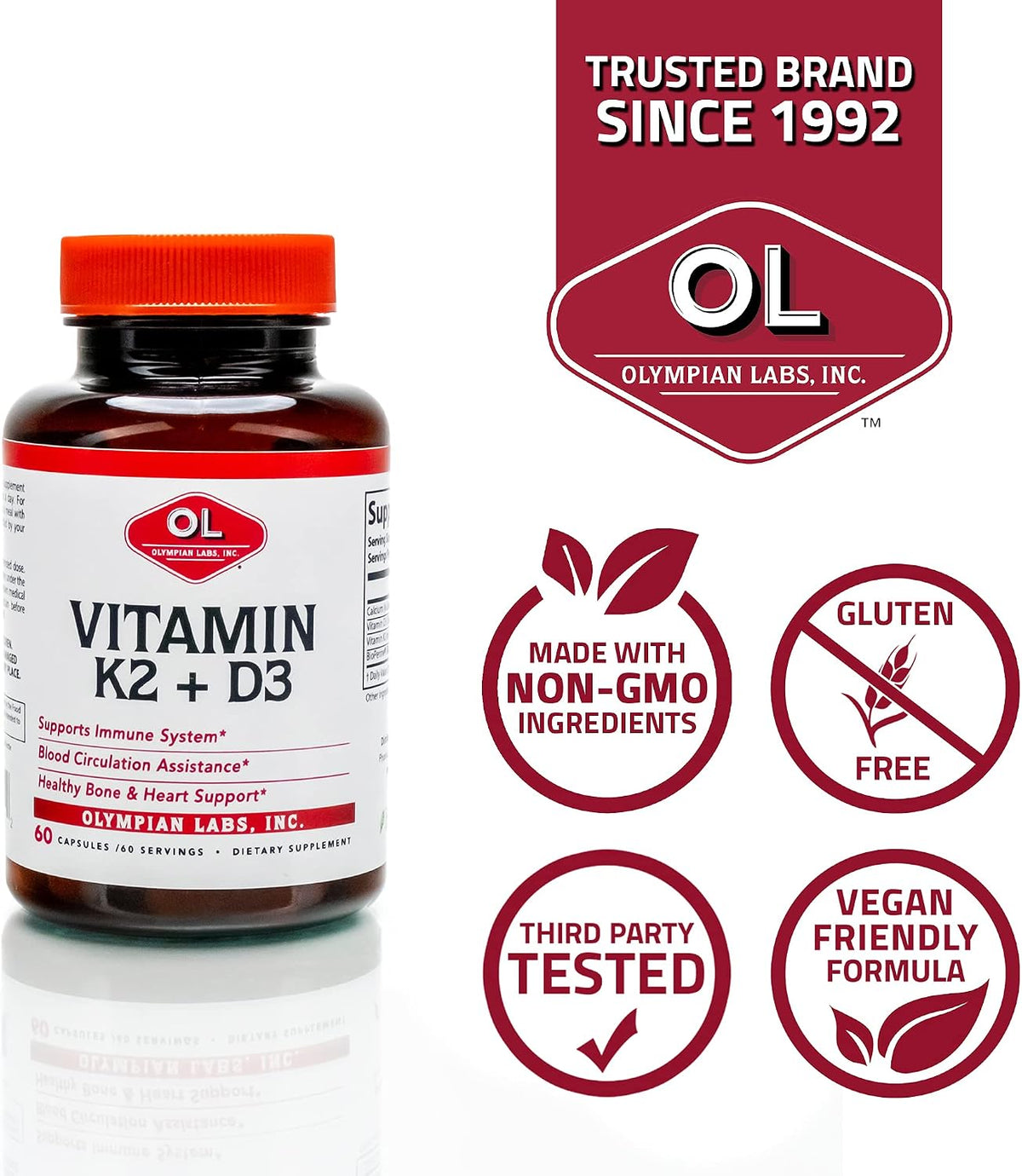 Olympian Labs Vitamin K2 + D3, 60 Vegan Capsules - Supports Bone, Immune & Heart Health - görsel 7