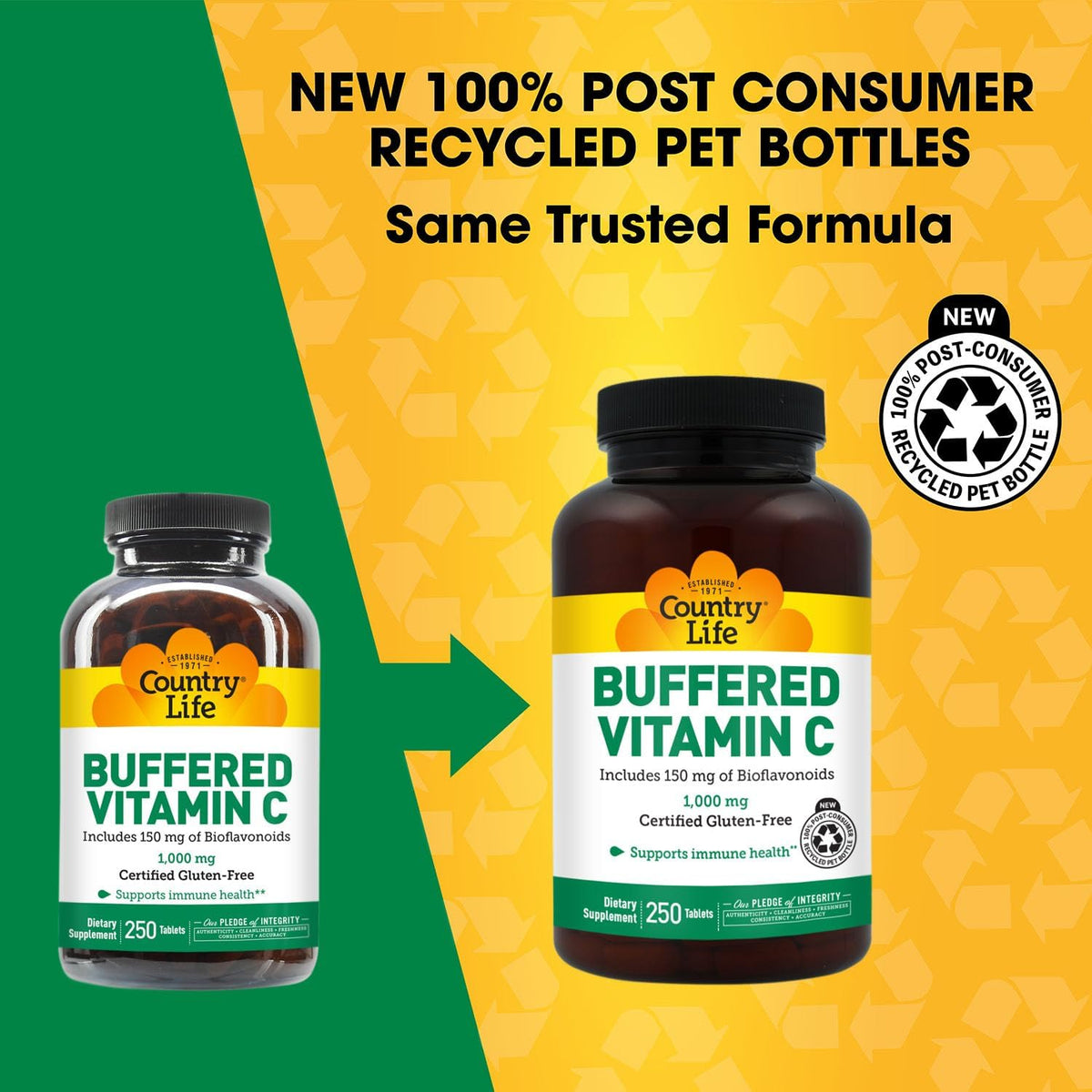 Country Life Buffered Vitamin C 1000mg with Bioflavonoids, Calcium, Magnesium, Potassium - Immune Support, Vegan, Gluten-Free - 250 Tablets - görsel 2