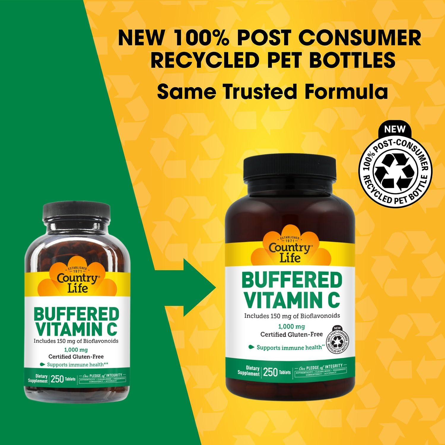 Country Life Buffered Vitamin C 1000mg with Bioflavonoids, Calcium, Magnesium, Potassium - Immune Support, Vegan, Gluten-Free - 250 Tablets - görsel 2