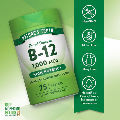 Nature's Truth Vitamin B12 1000mcg Timed Release Tablets – Vegan, Non-GMO & Gluten-free