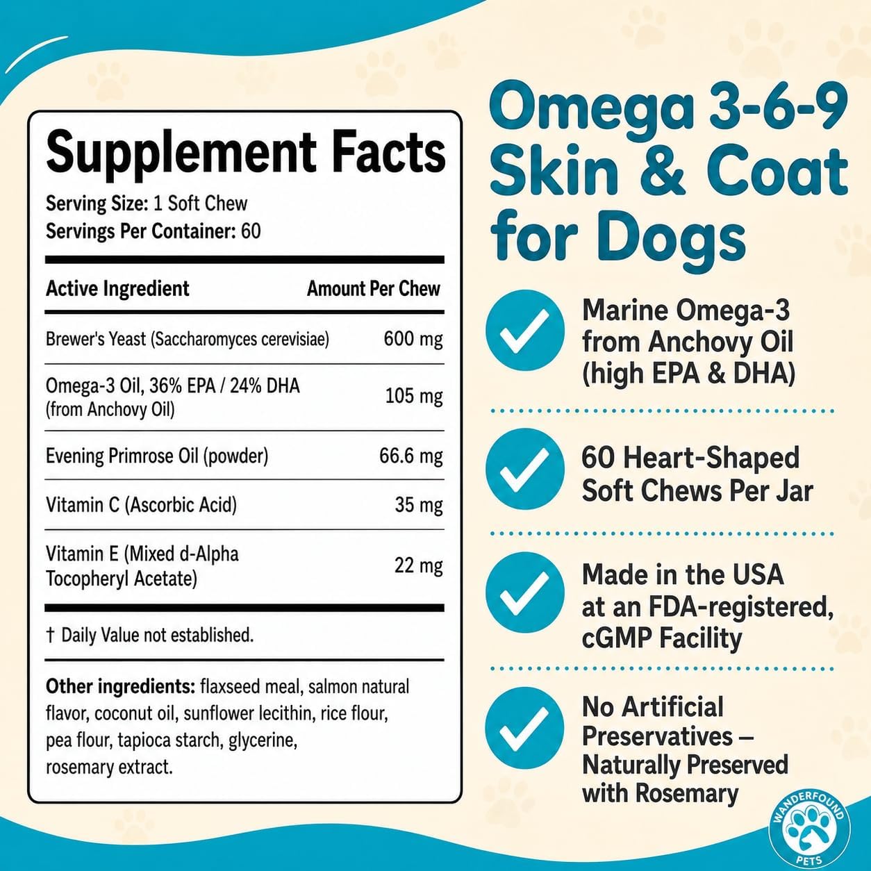 Wanderfound Pets Omega-3 for Dogs – Skin and Coat Fish Oil Soft Chews - görsel 5