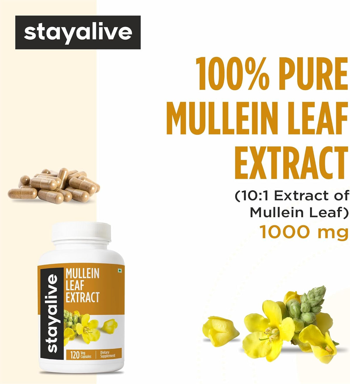 Mullein Leaf Extract 1000mg, 10:1 High Strength - 120 Vegan Capsules - görsel 3