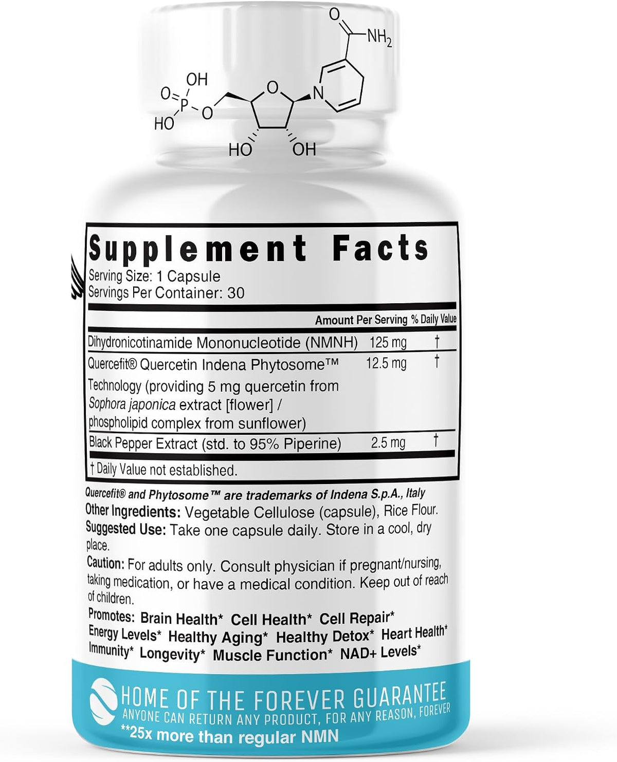 Nutri NMNH 125 mg Supplement – Enhanced Bioavailability with Piperine & Quercetin Phytosome – 30 Capsules - görsel 2