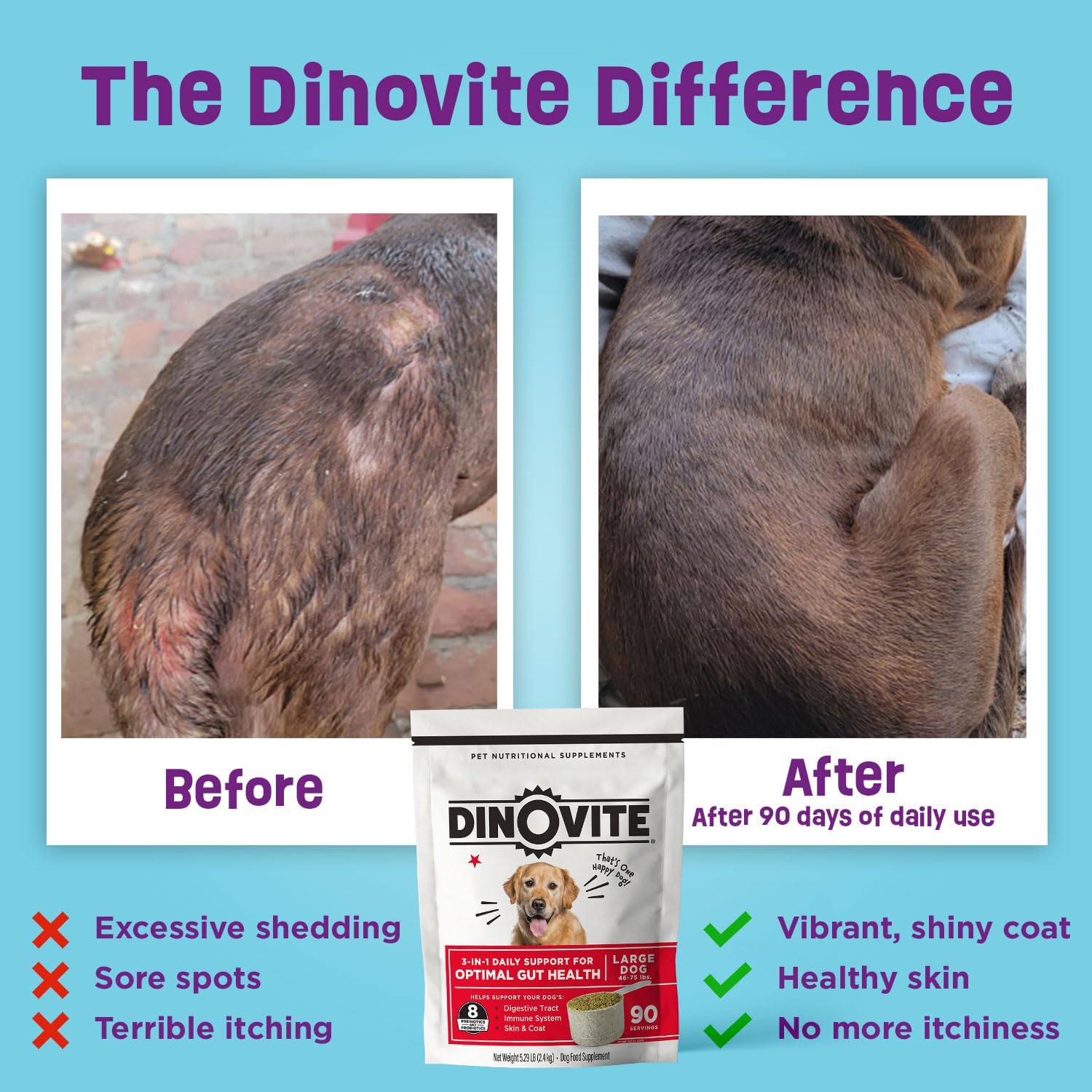 Dinovite Probiotics for Dogs – Probiotic Powder Meal Topper for Small Dogs (0.5-8 kg), Digestive Health & Coat Support with Omega-3s, 90 Servings - görsel 3