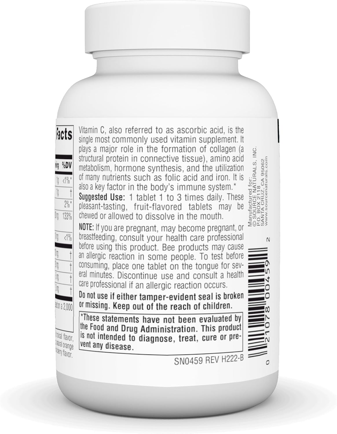 Source Naturals Chewable C, Acerola Cherry, Antioxidant Immune Support - 120mg - 100 Fruit Flavoured Tablets - görsel 3