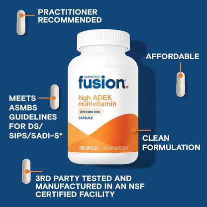 Bariatric Fusion High ADEK Multivitamin Capsule with 45mg Iron – 1080 Capsules (1 Year Supply)