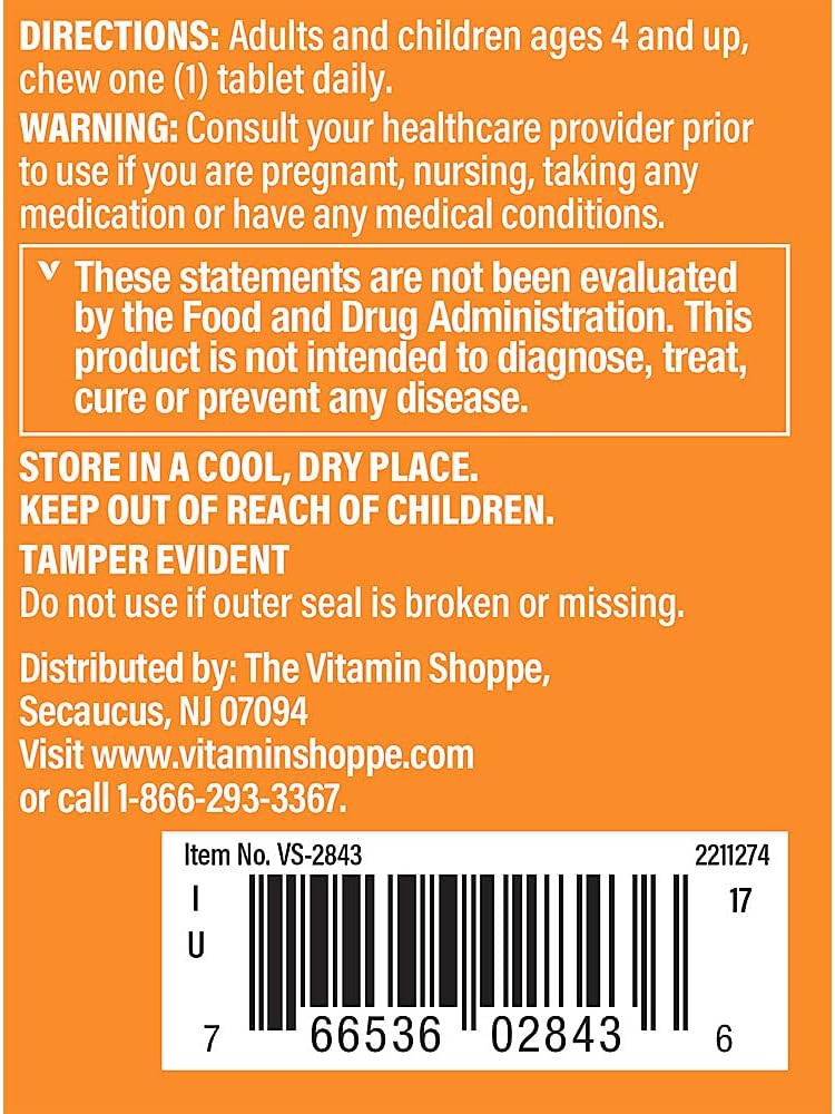 The Vitamin Shoppe Chewable Zinc with Vitamin C - Immune Defence, Raspberry Flavour, 60 Chewables – Image 3