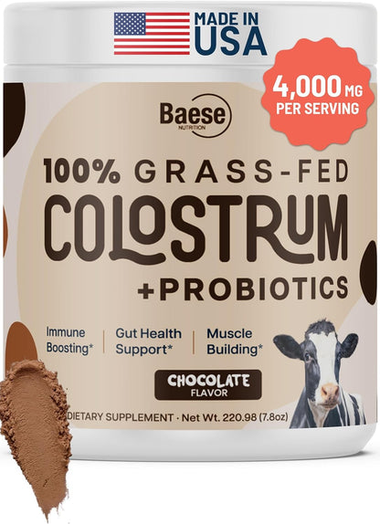 Organic Chocolate 4000mg Grass-fed Bovine Colostrum Powder + Probiotics with Immunoglobulins – 220.98g