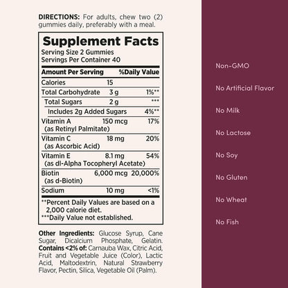 Nature's Bounty Optimal Solutions Advanced Hair, Skin & Nails, 2X Biotin, 80 Strawberry Gummies, 40 Servings