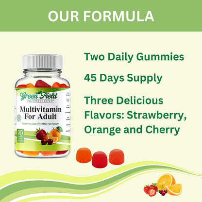 Greenfield Nutritions Halal Multivitamin Gummies for Adults – Gelatine-Free with Vitamin D3, B6, B12, Zinc & C (90 Gummies)