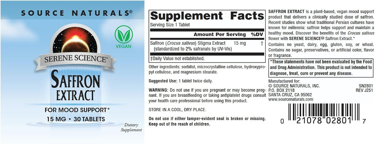 Source Naturals Serene Science Saffron Extract for Mood Support, 30 Tablets - görsel 4
