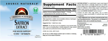 Source Naturals Serene Science Saffron Extract for Mood Support, 30 Tablets