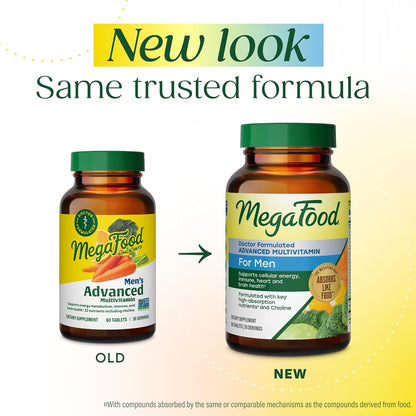 MegaFood Men's Advanced Multivitamin - Formulated for Brain Health, Immune Support & Energy - Non-GMO, Vegetarian - 120 Tablets