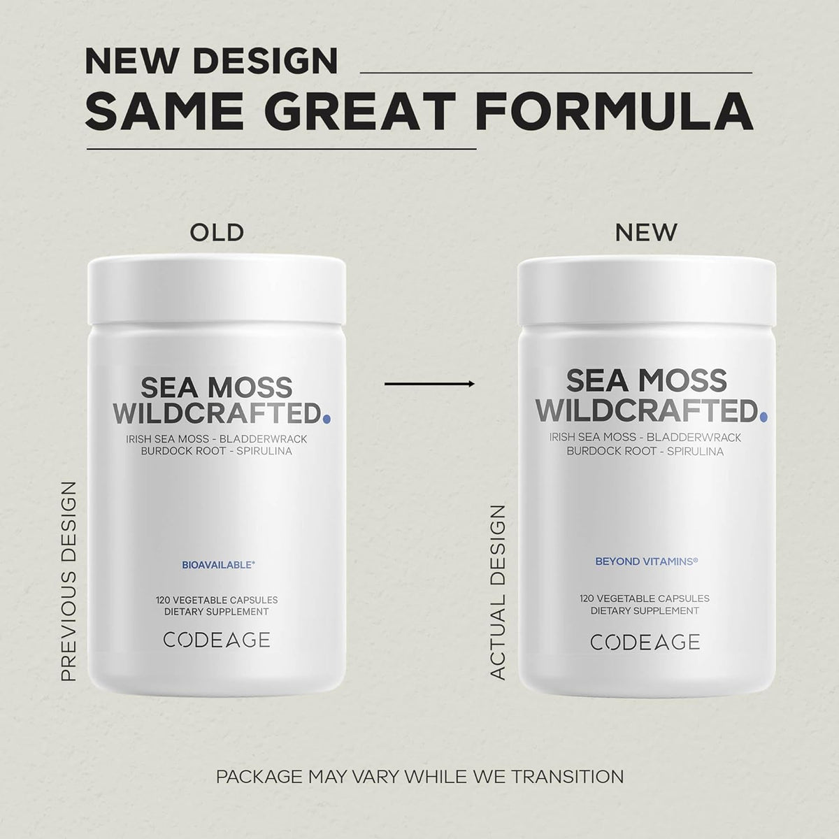 Codeage Raw Wildcrafted Irish Sea Moss Supplement with Spirulina, Bladderwrack, Burdock Root & Black Pepper - 120 Capsules - görsel 3