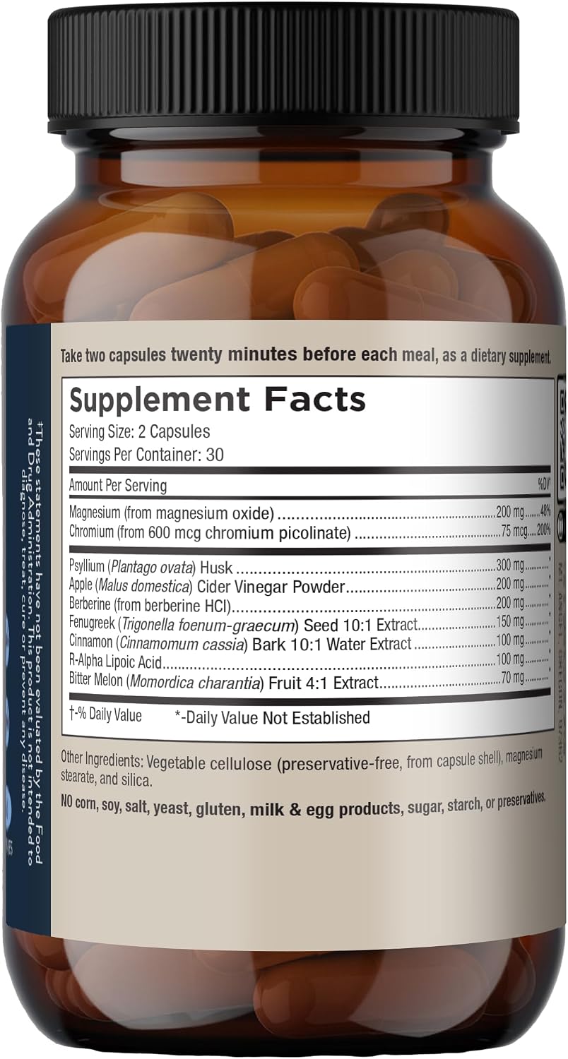 Mt. Angel Vitamins Blood Sugar Support Supplement with Berberine, Cinnamon and Apple Cider Vinegar - 60 Capsules - görsel 4