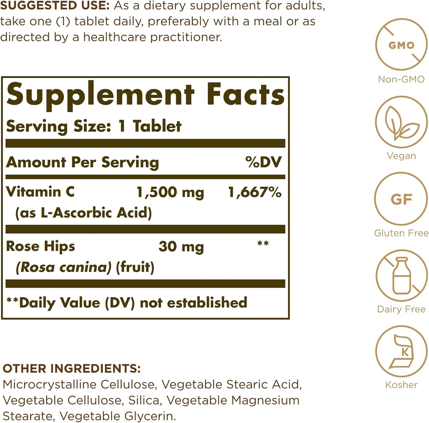 Solgar Vitamin C 1500 mg with Rose Hips, 90 Tablets - görsel 2