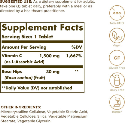 Solgar Vitamin C 1500 mg with Rose Hips, 90 Tablets