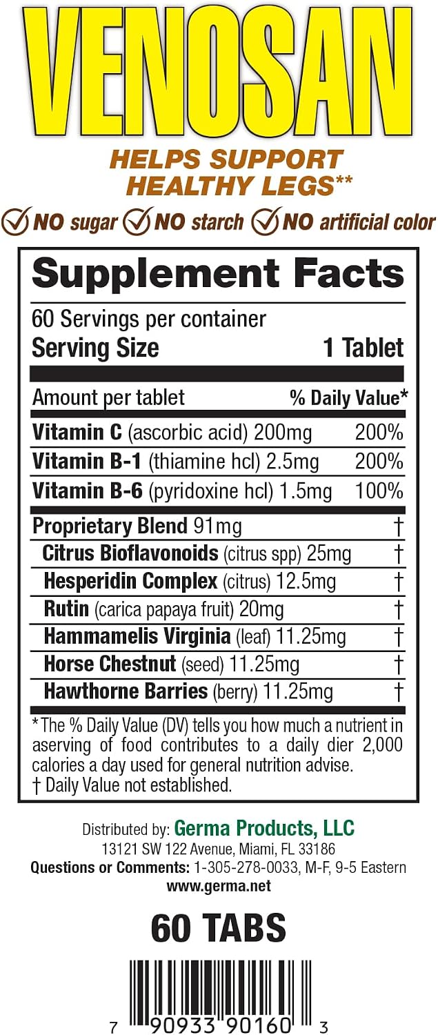 Germa Venosan Food Supplement - Supports Vein Wall Strength, 60 Tablets - görsel 7