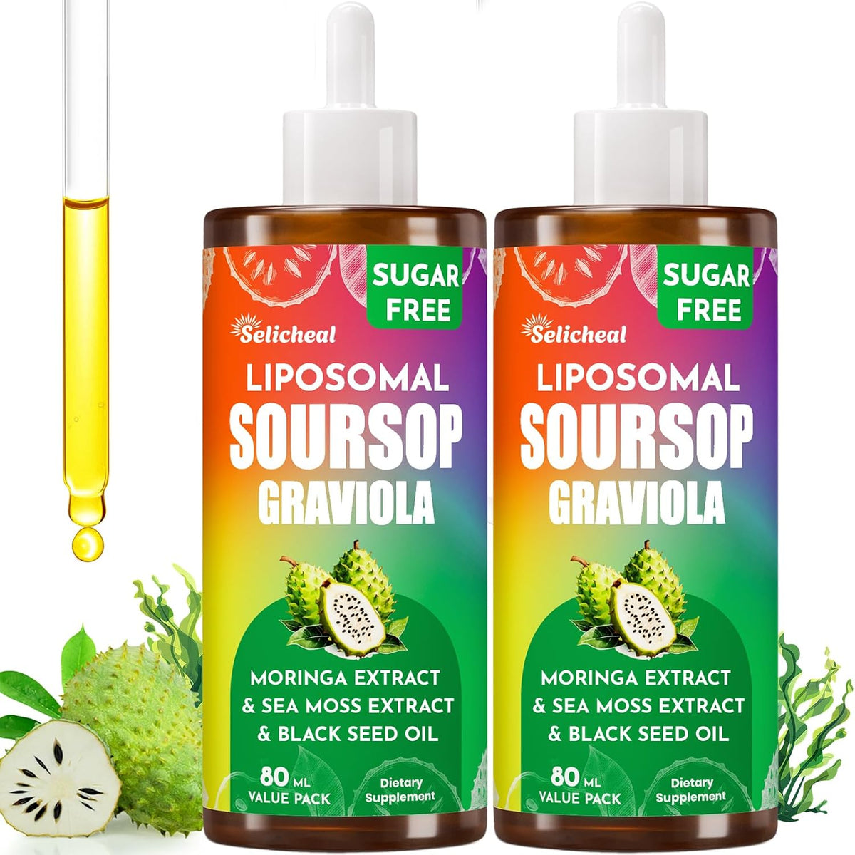 Soursop Bitters Liquid 880mg, Soursop Multivitamin Drops with Leaf Extract & Sea Moss, 166ml - görsel 1
