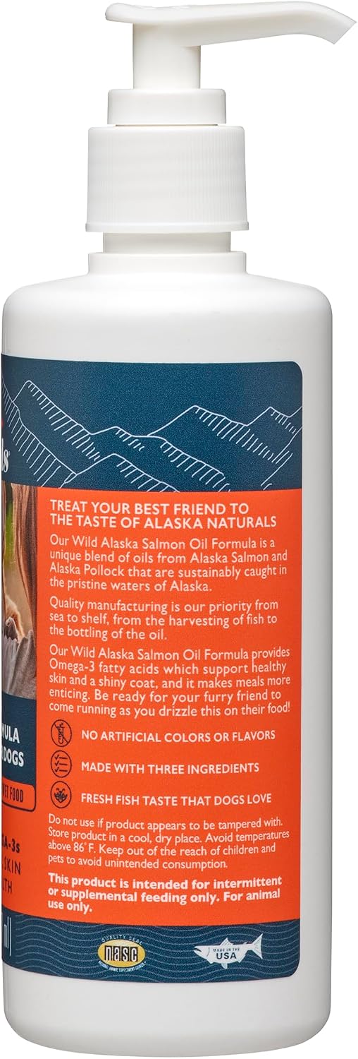 Alaska Naturals – Wild Alaska Salmon Oil Formula Dog Food Topper – EPA and DHA Omega-3 - Supplement for Healthy Skin, Shiny Coat – Made in the USA – 8 oz. Pump Bottle - görsel 3