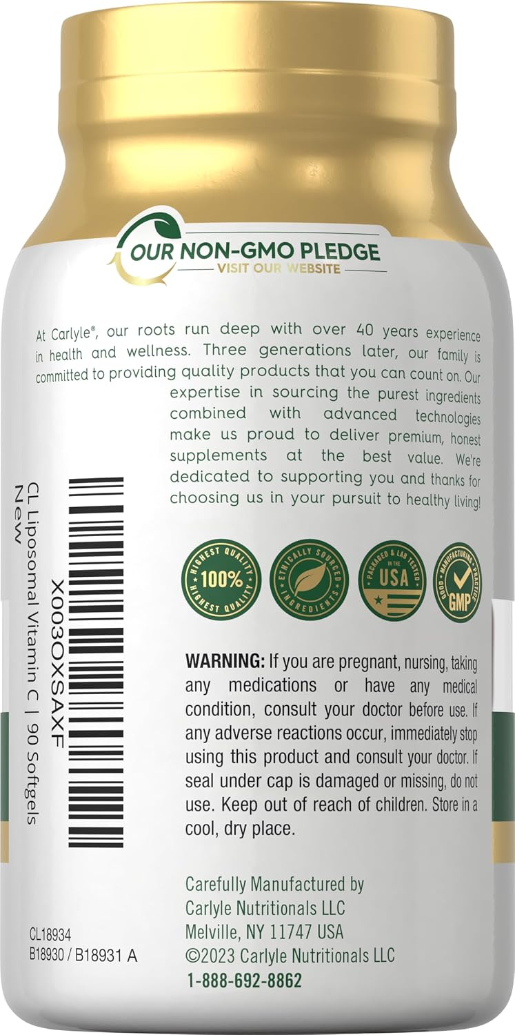 Carlyle Liposomal Vitamin C | 2200mg | 90 Soft gel capsule Capsules | High Potency Complex Supplement | Non-GM, Gluten-free - görsel 3