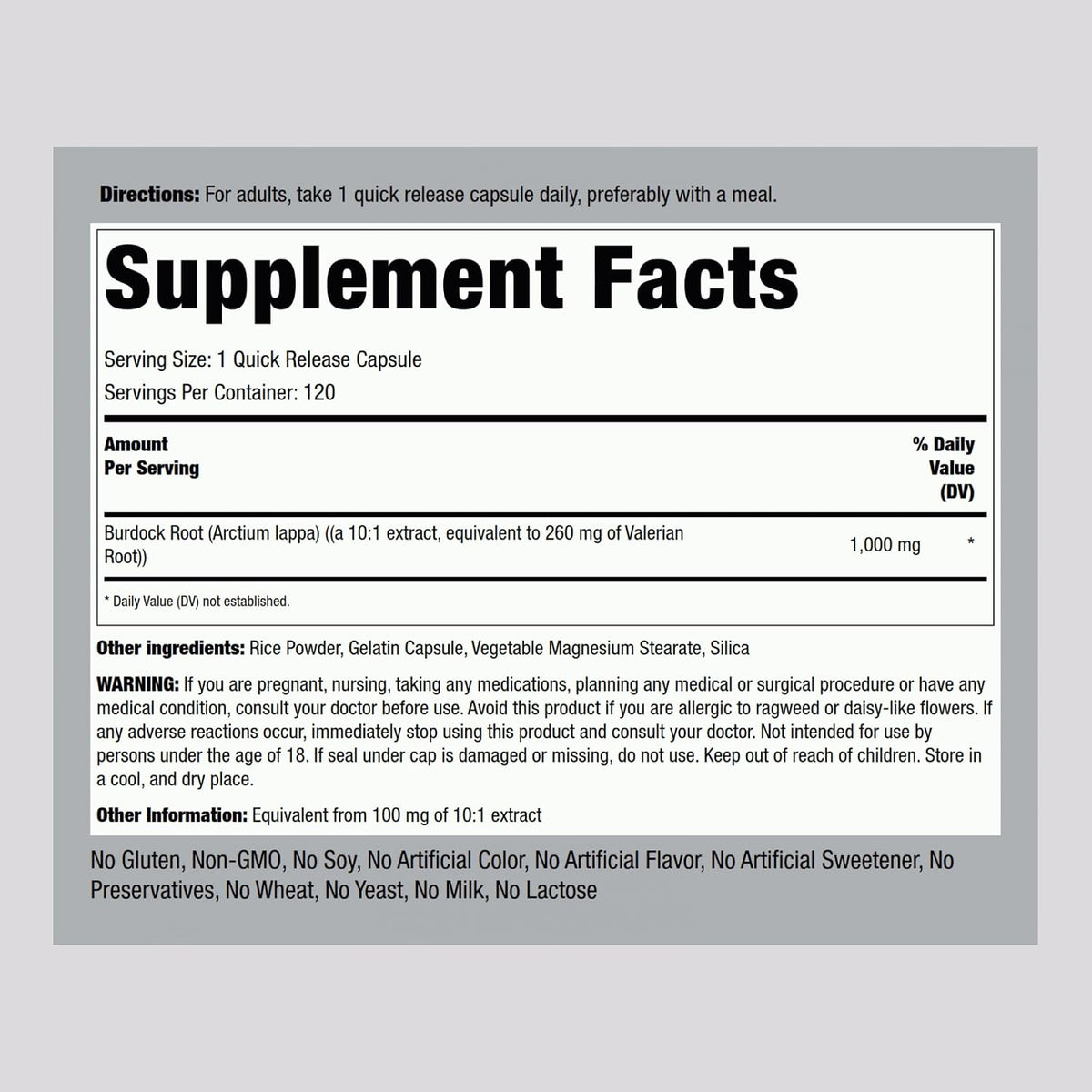 Piping Rock Burdock Root Capsules (120 Count) - görsel 2