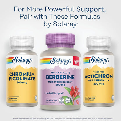 SOLARAY Berberine 500mg - Berberine HCl Food Supplement from Indian Barberry, Vegan, Non-GMO, 100 VegCaps