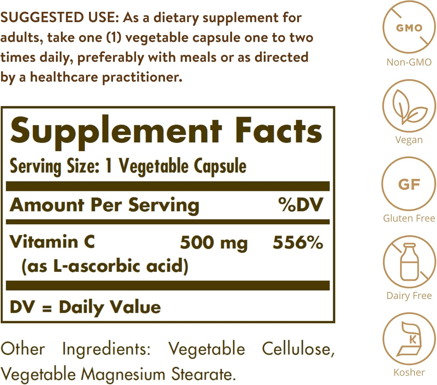 Solgar Vitamin C 500 mg, 100 Vegetable Capsules - görsel 2