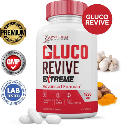 Gluco Revive Extreme 1295mg – Glyco Support Supplement (Pack of 3, 180 Capsules)