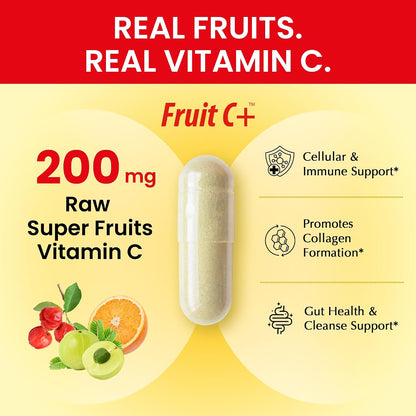 Organic Veda Super Fruits Vitamin C Food Supplement - Amla Fruit & Acerola Vitamin C Capsules with Bioflavonoids for Daily Immune System Support - Organic Whole Food Fruit C+ Antioxidant Complex, 120 Vegan Capsules
