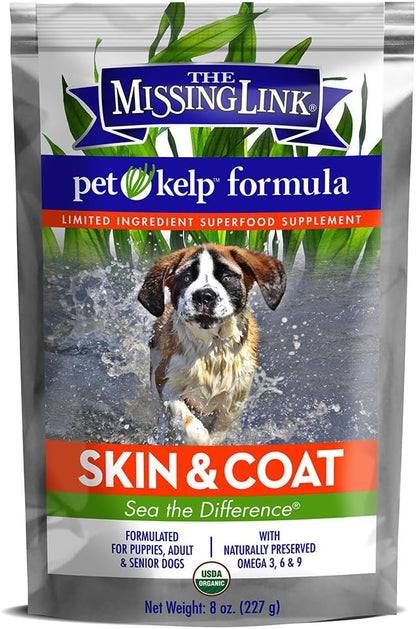 The Missing Link Pet Kelp Canine Skin & Coat 8oz Superfood Powdered Supplement, Organic & Limited Ingredient Formula for Dogs