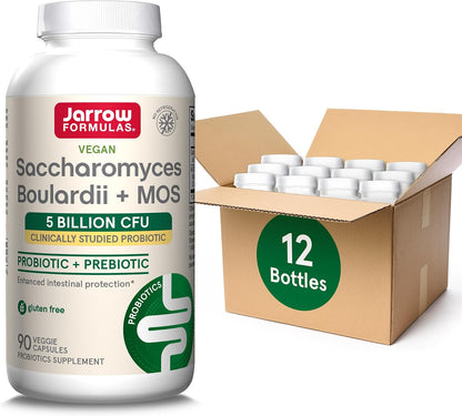 Jarrow Formulae Saccharomyces Boulardii + MOS - 5 Billion Viable Organisms per Serving - 90 Delayed Release Vegetarian Capsules, Pack of 2 - Probiotic + Prebiotic - Intestinal Tract Support - Up to 180 Servings