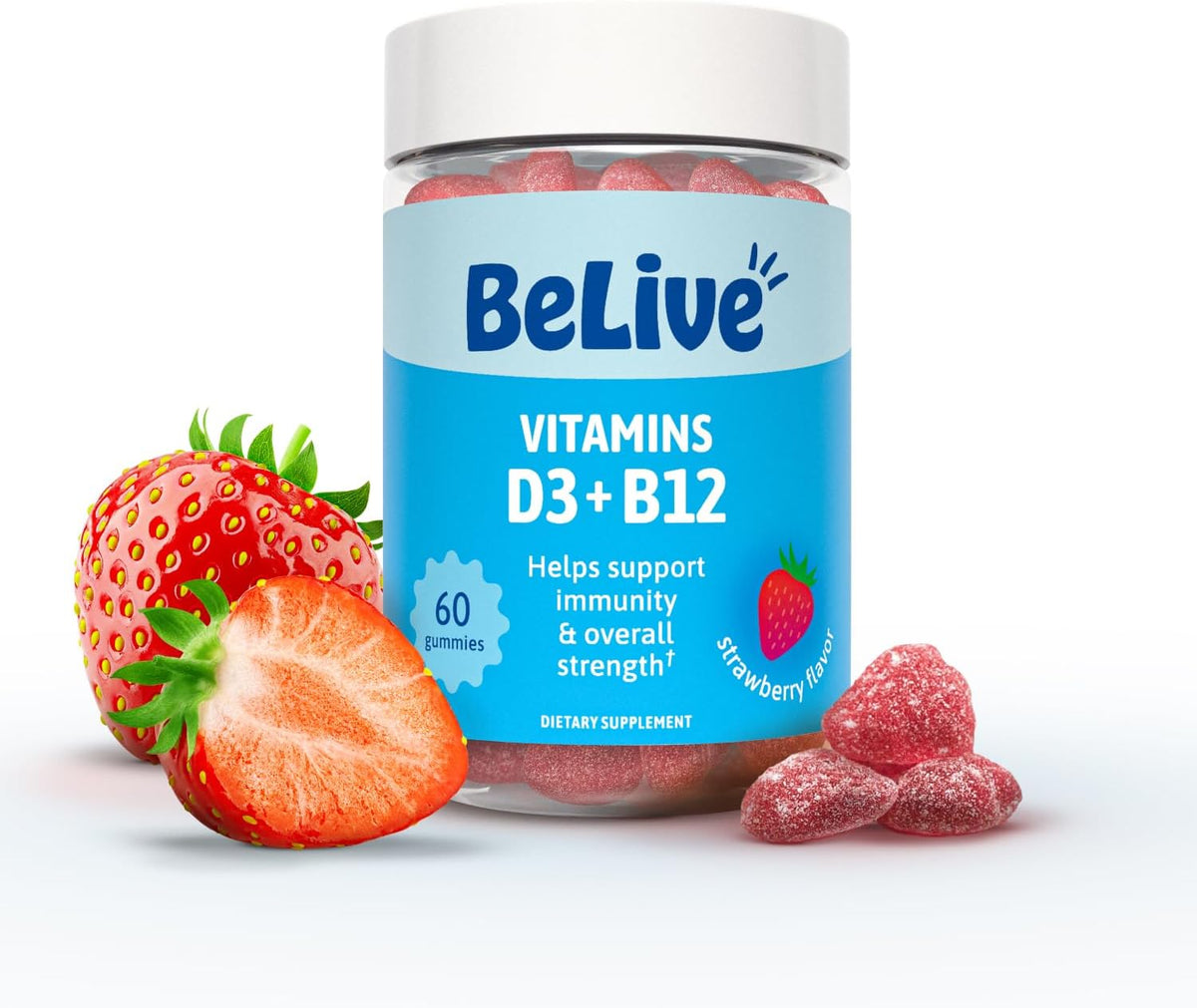 BeLive Vitamin D3 & B12 Gummies – 60 Gummies – Strawberry Flavour - görsel 1