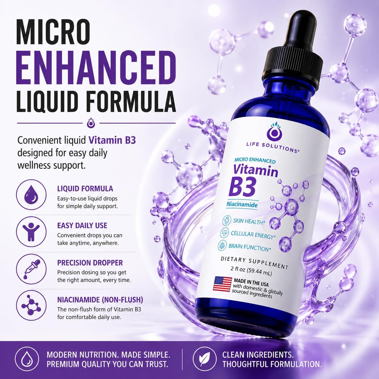Life Solutions Vitamin B3 Niacinamide Drops - Non-Flush Liquid B3 Supplement, 60 ml - görsel 4