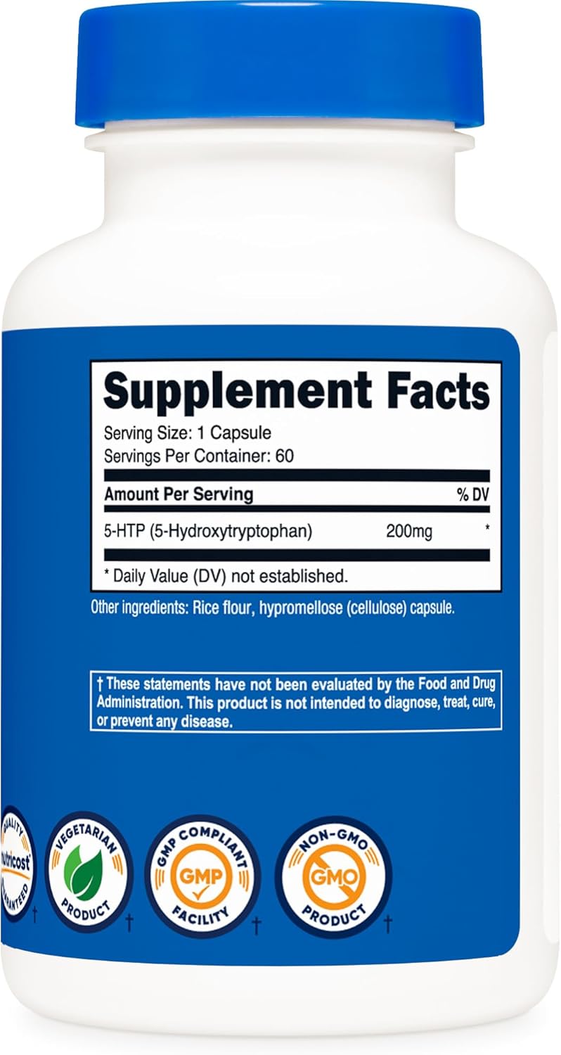 Nutricost 5-HTP 200mg, 60 Vegetarian Capsules – 5-Hydroxytryptophan Amino Acid Supplement - görsel 5