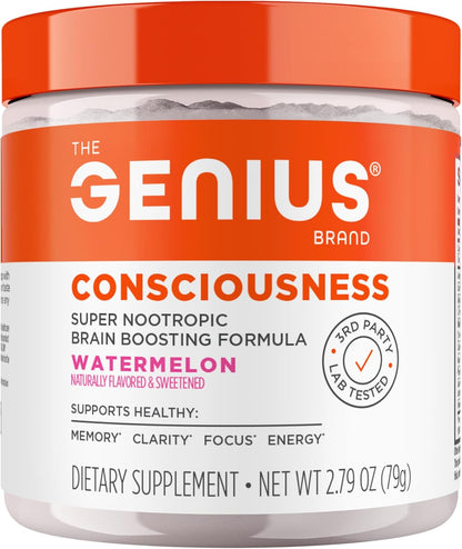 Genius Consciousness – Premium Nootropic Powder – AlphaSize, NeuroFactor, Lion's Mane and Dynamine – Natural Brain Booster – Watermelon