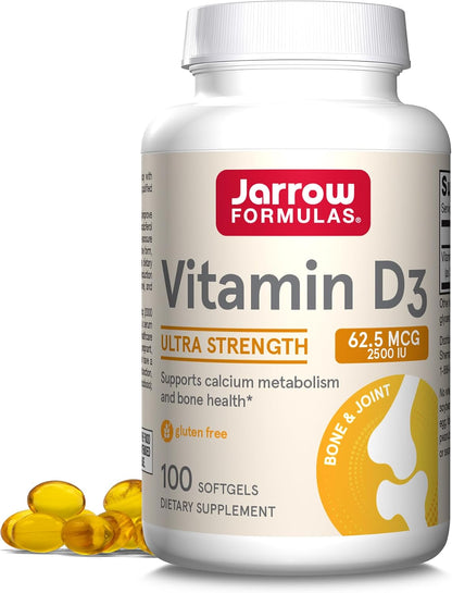 Jarrow Formulae Vitamin D3 62.5 mcg (2,500 IU) Softgels – 100 Count