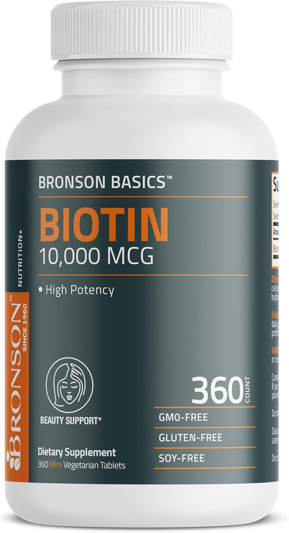 Bronson Biotin 10,000mcg, 360 Tablets - Contributes to Normal Hair, Skin & Nails